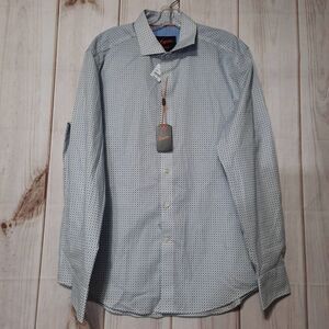 Egara Men's Shirt Size Large White with Black & Blue Slim Fit‎